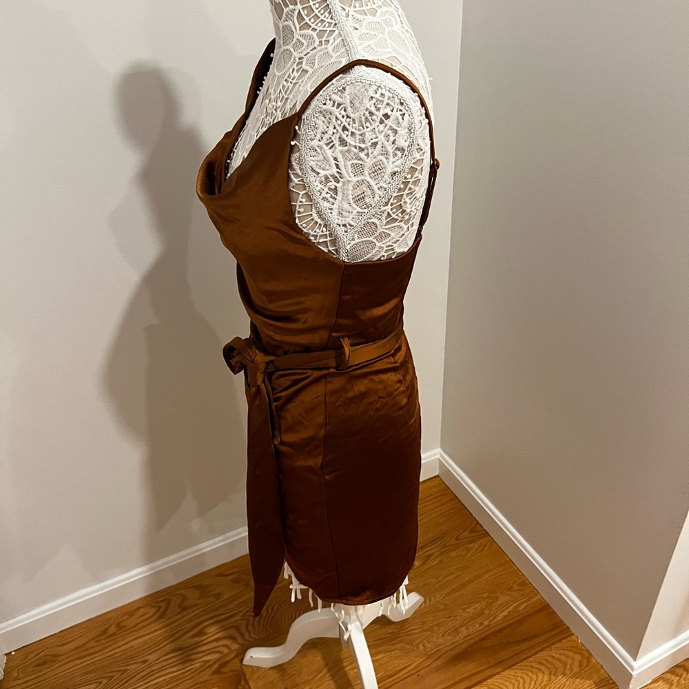 NWOT Caramel Satin Ruched Mini Dress - Picture 6 of 8